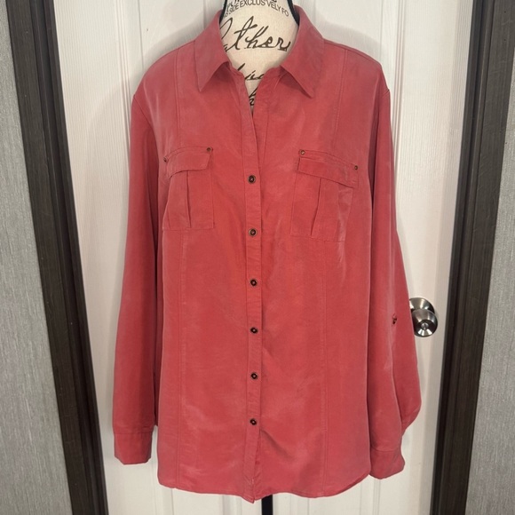 Roz & Ali Coral Button-Up Shirt - Picture 2 of 11